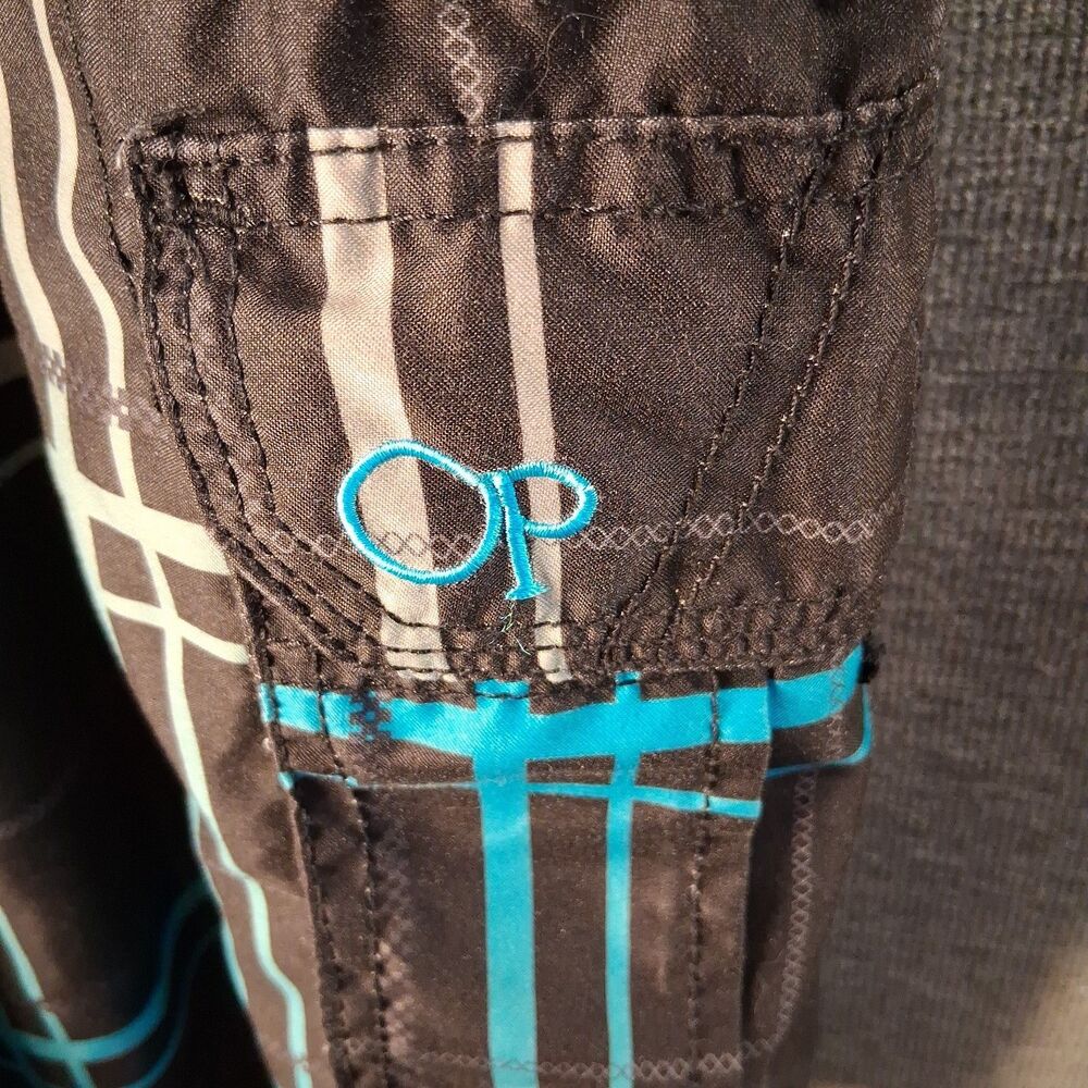 OP Ocean Pacific Black Plaid Board Shorts Swim Trunks Cargo Pocket Mens L - Picture 3 of 9